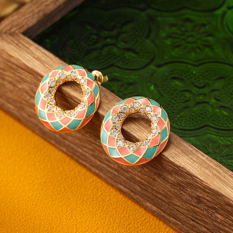 Simple Geometric Round Enamel Silver Earrings Carly Jewelry