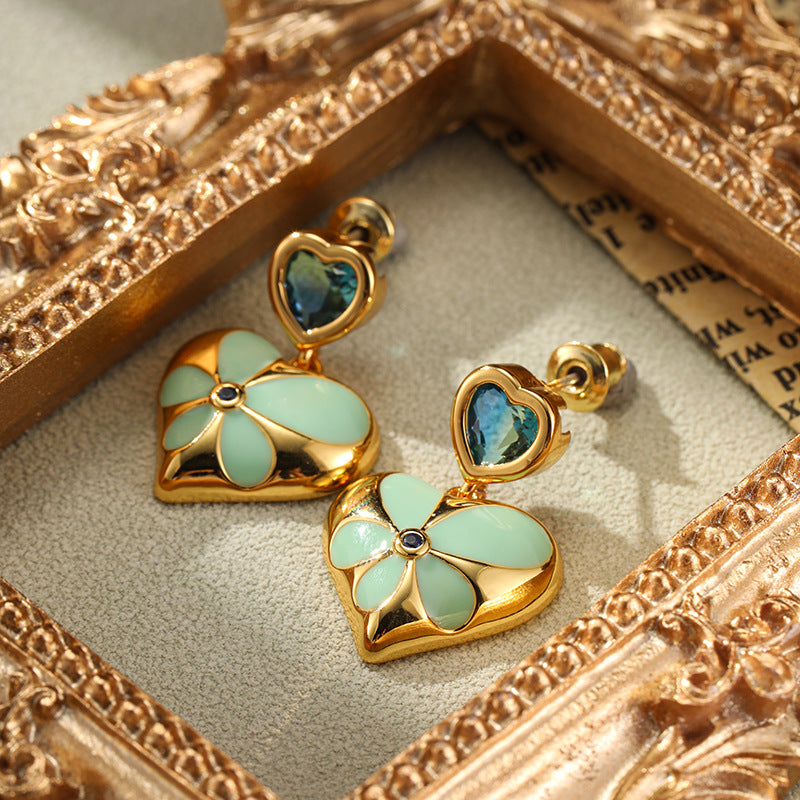 Luxury Vintage Flower Enamel Heart Earrings Carly Jewelry