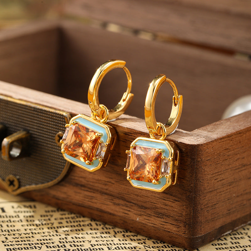 Retro Drip Glaze Geometric Square Earrings Carly Jewelry