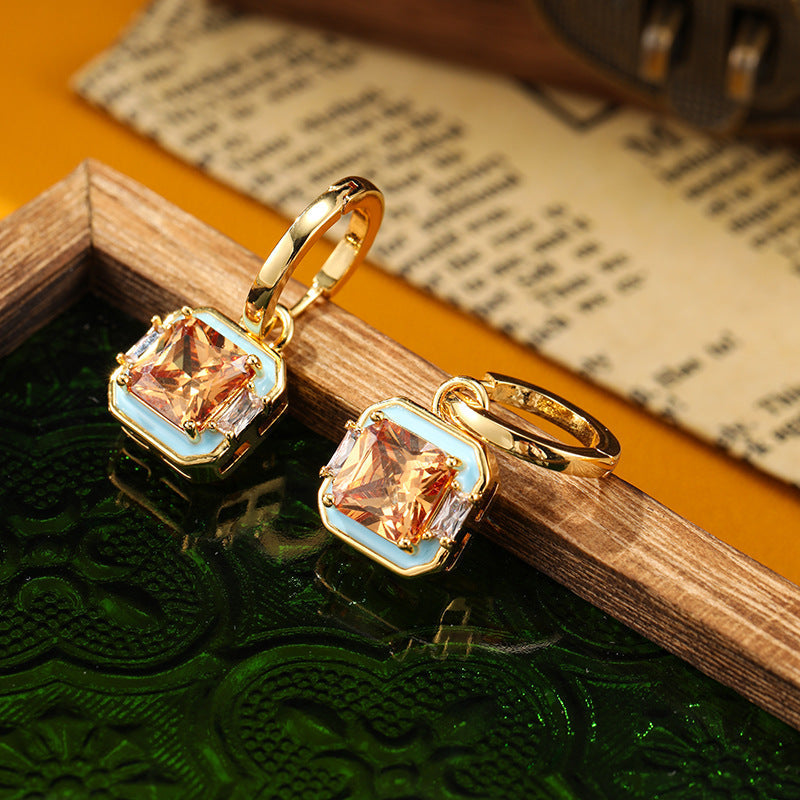 Retro Drip Glaze Geometric Square Earrings Carly Jewelry