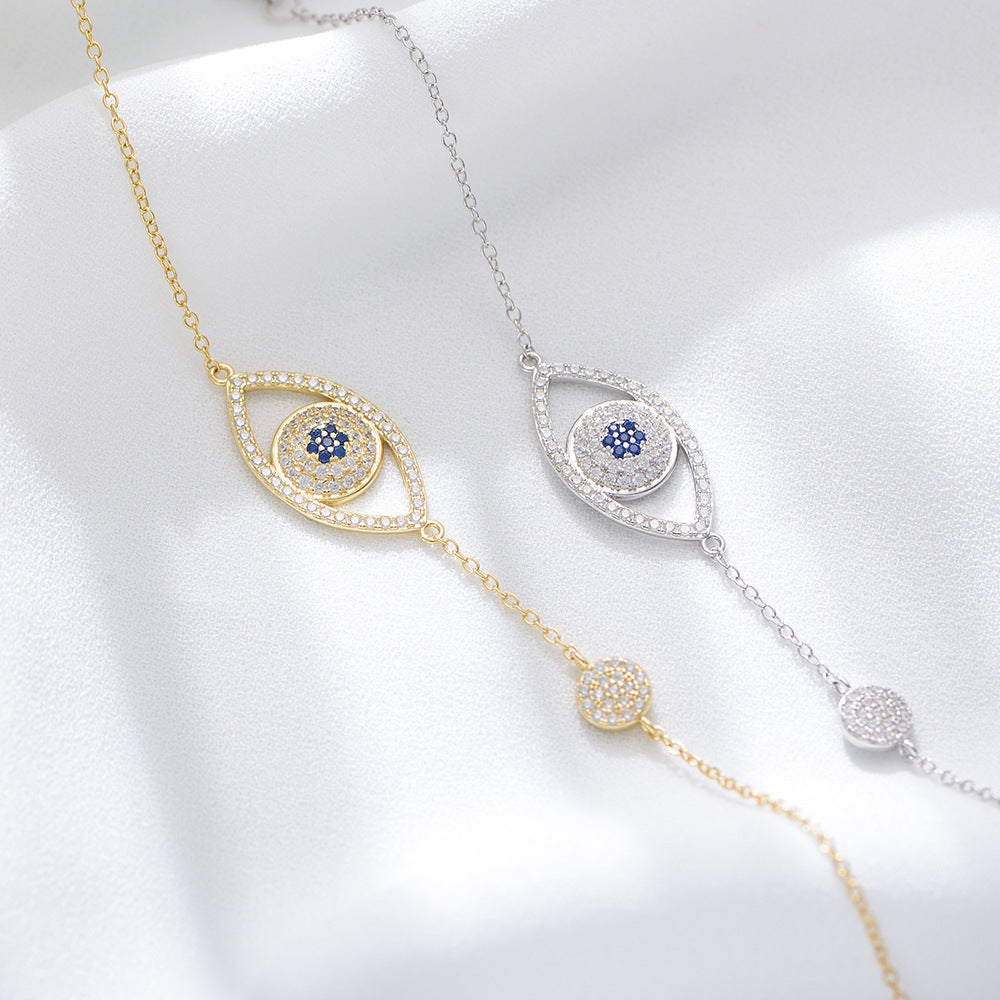 Evil Eye Design Paved Sterling Silver Bracelet Shine of Diamond