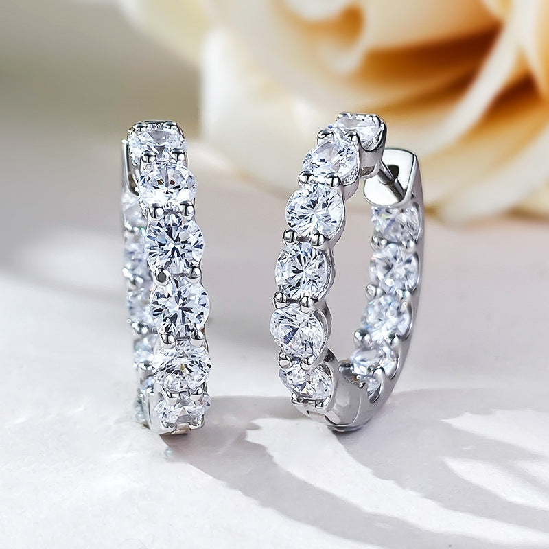 Stunning Sterling Silver Hoop Earrings Shine of Diamond