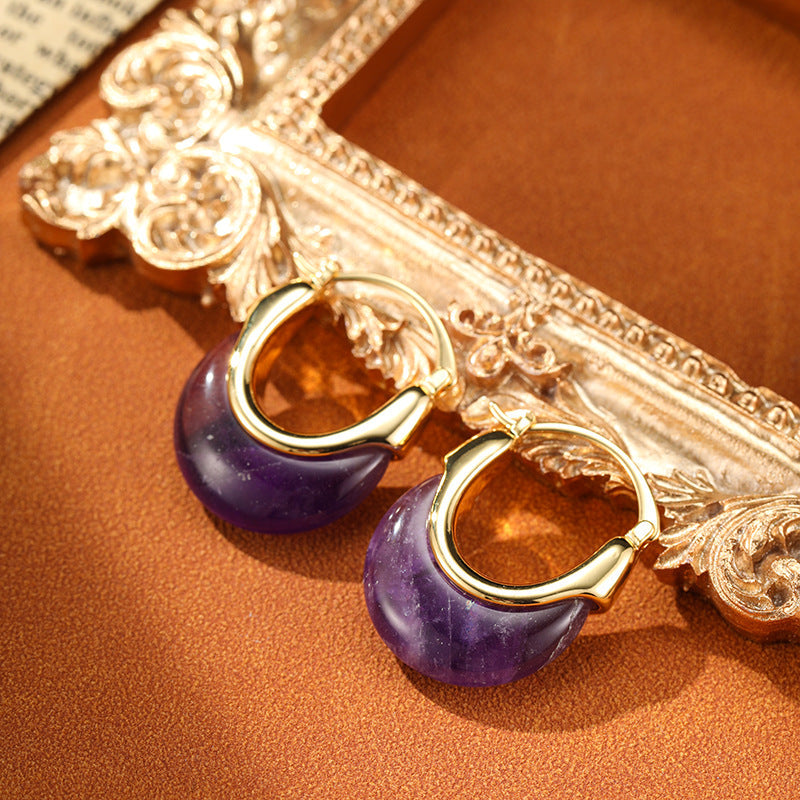 Vintage Natural Amethyst U-shaped Earrings Carly Jewelry