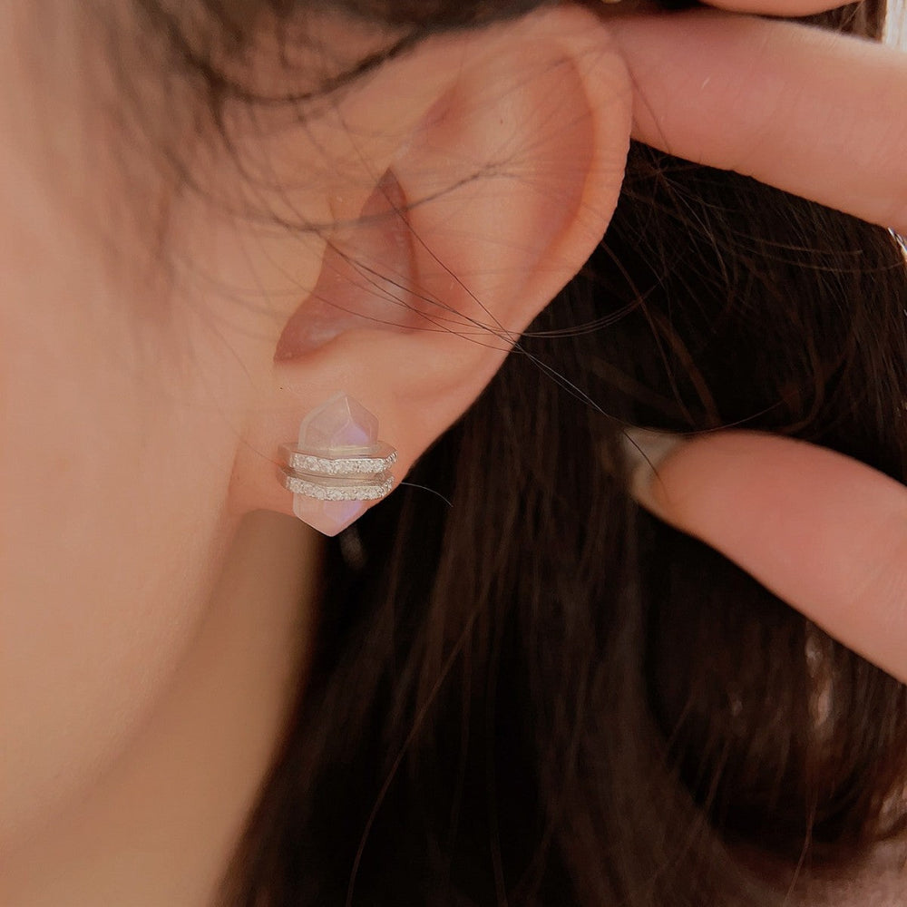 Unique Design Moon Stone Sterling Silver Stud Earrings Carly Jewelry