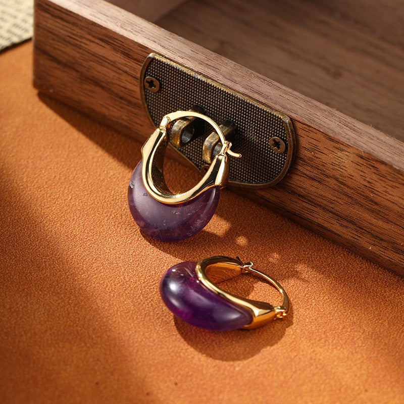 Vintage Natural Amethyst U-shaped Earrings Carly Jewelry