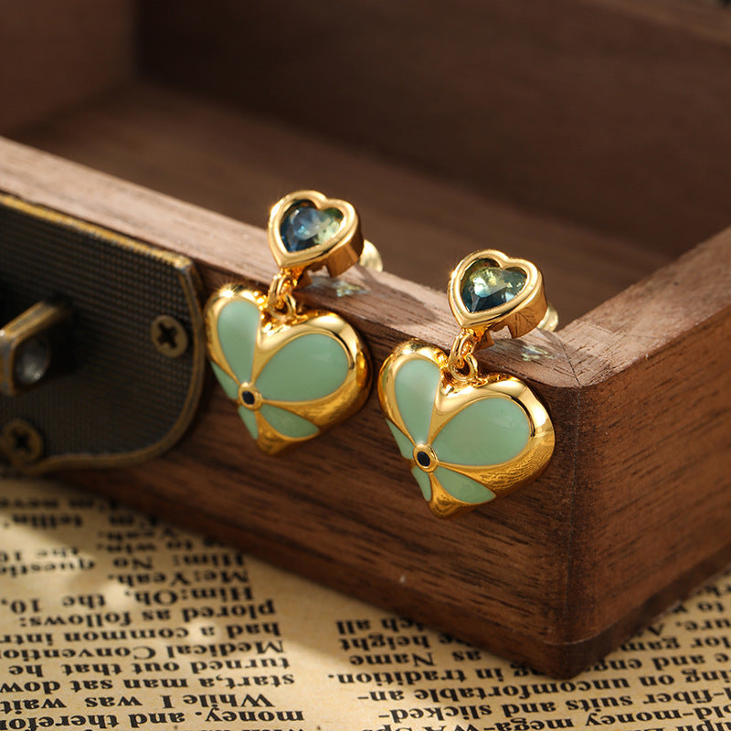 Luxury Vintage Flower Enamel Heart Earrings Carly Jewelry