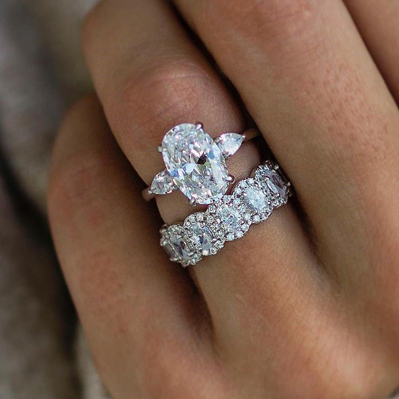 Exquisite Oval Cut Three Stone Wedding Bridal Set In Sterling Silver Shineofdiamond