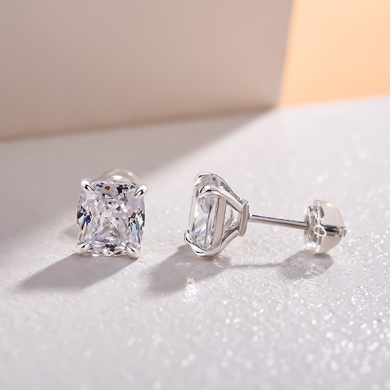 Simple Cushion Cut Stud Earrings In Sterling Silver Shineofdiamond