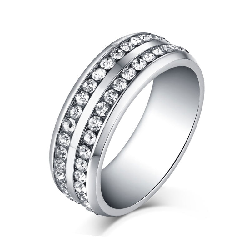 Two Row  Round Cut Titanium Steel Men's Ring Shineofidamond