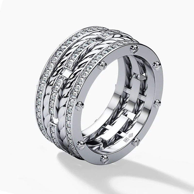 Round Cut Pave Set Rope Wedding Band For Men in Sterling Silver Shineofidamond