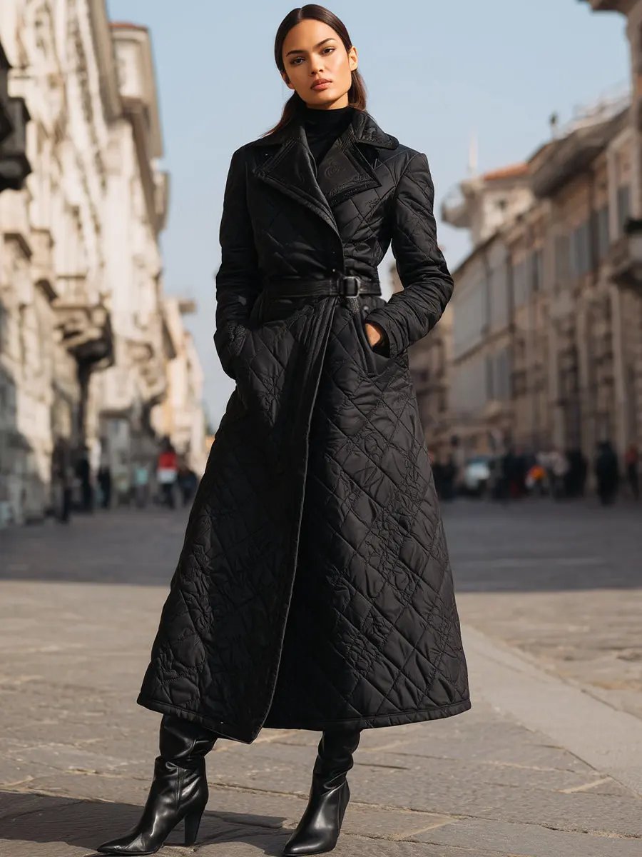 Quilted Longline Belted Winter Coat - Coat CASA LARO