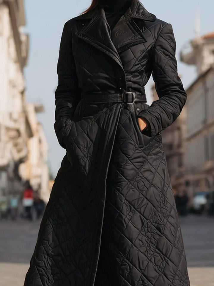 Quilted Longline Belted Winter Coat - Coat CASA LARO