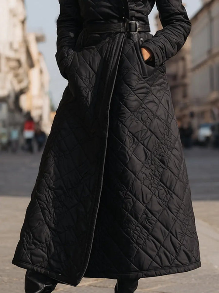 Quilted Longline Belted Winter Coat - Coat CASA LARO