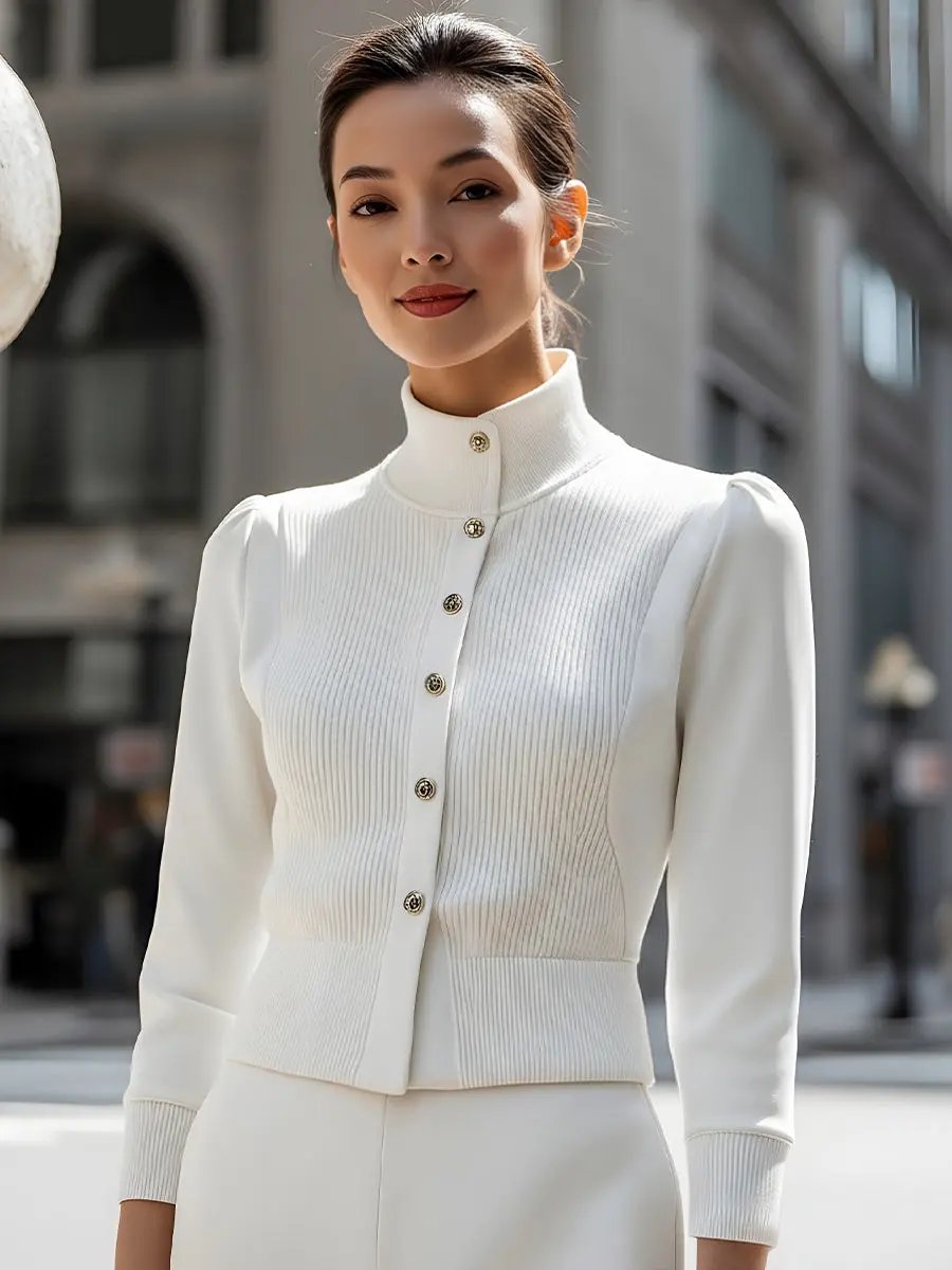 Ribbed Knit Panel With Gold Buttons - Jacket CASA LARO