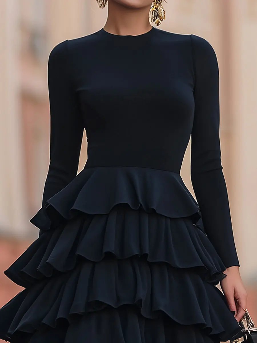 Ruffled Tiered Black Party Dress - Mini Dress CASA LARO