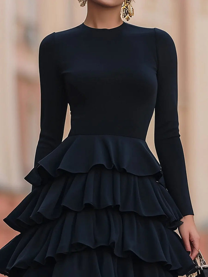 Ruffled Tiered Black Party Dress - Mini Dress CASA LARO