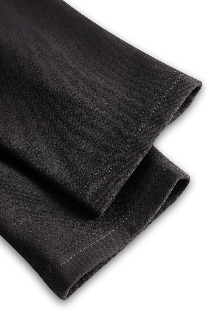 Sleek Black Belted Mandarin Collar Sheath - Midi Dress CASA LARO