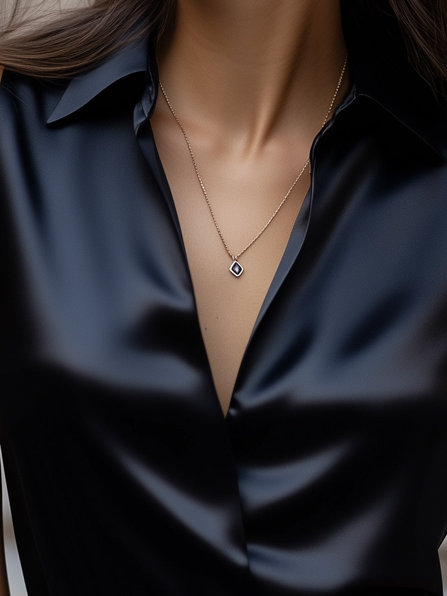 Sleek Black Satin Sleeveless Blouse ZJ