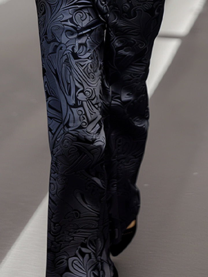 Sophisticated Black Jacquard Trousers with Floral Motifs ZJ