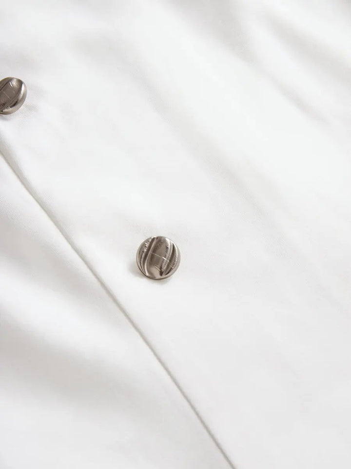 Tailored Double-Breasted White Dress with Navy Trim - Midi Dress CASA LARO