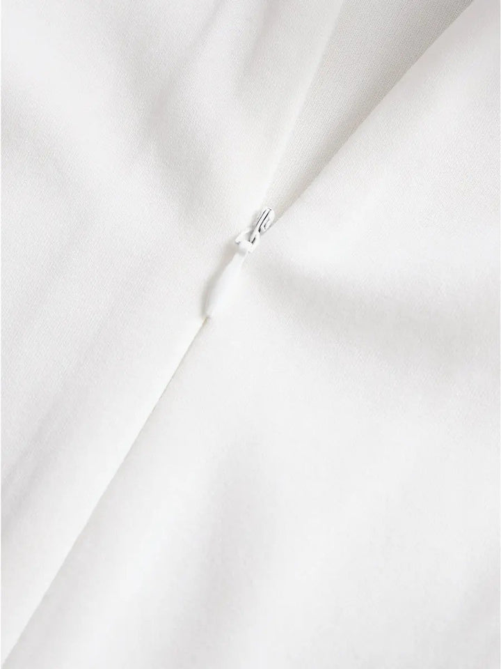 Tailored Double-Breasted White Dress with Navy Trim - Midi Dress CASA LARO