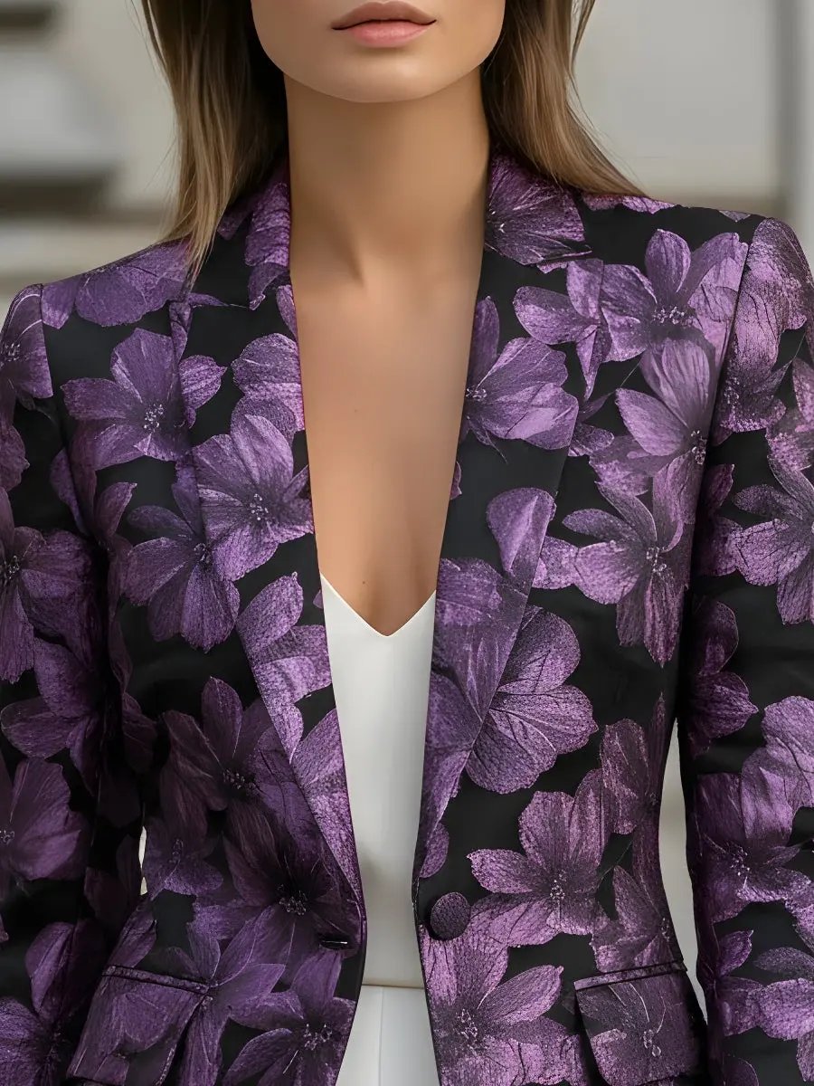 Tailored Purple Floral Jacquard Blazer - Blazer CASA LARO