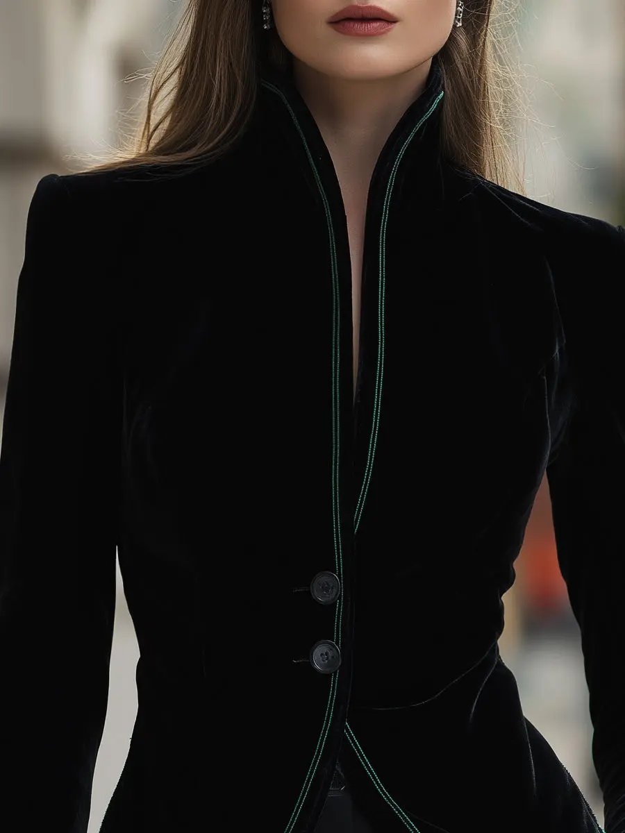Tailored Velvet Blazer With Contrast Trim - Blazer CASA LARO
