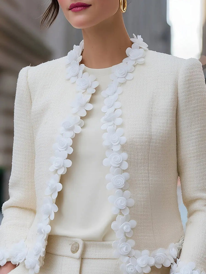 Tweed Jacket With 3D Floral Appliqué Trim - Jacket CASA LARO