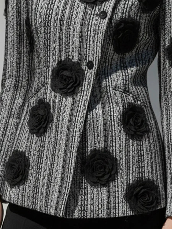 Women's Black & White Striped Floral Appliqué - Jacket CASA LARO