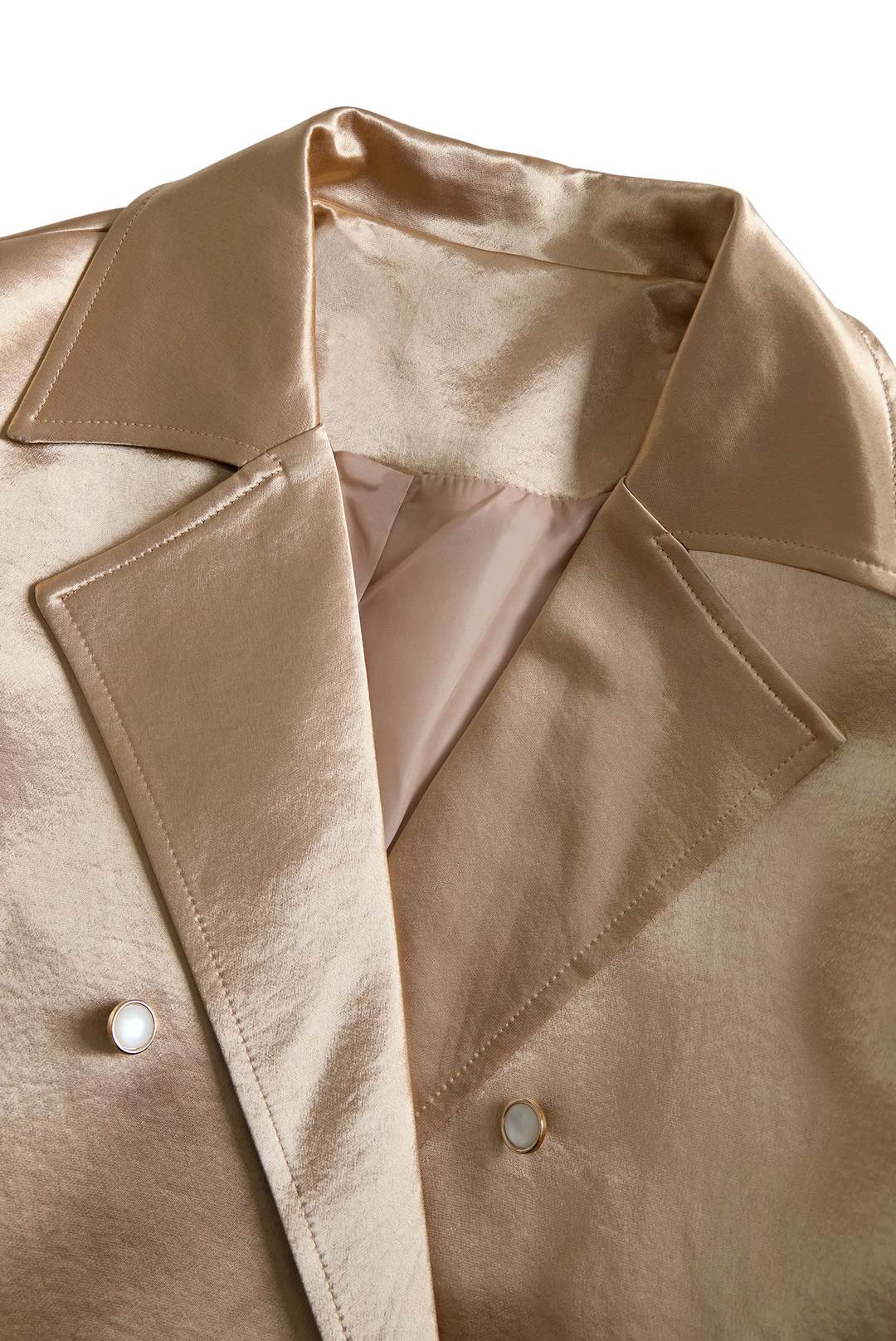 Women's Champagne Satin Tailored Trench, Timeless Elegance - Trench Coat CASA LARO