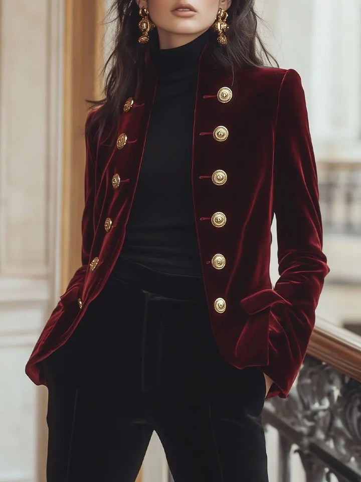 Women's Velvet Blazer with Gold Trim - Jacket CASA LARO