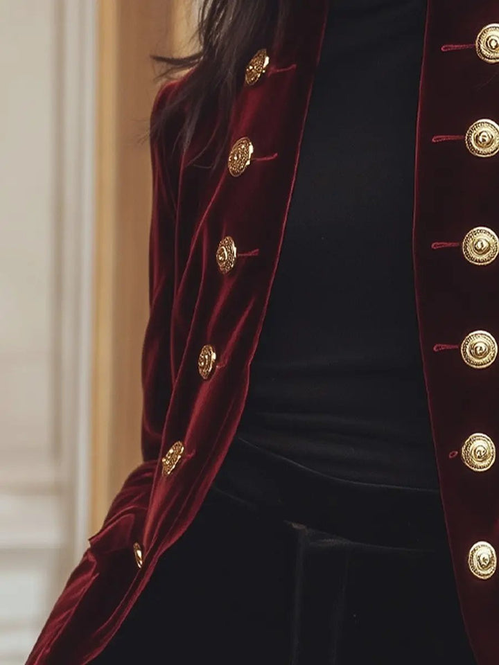 Women's Velvet Blazer with Gold Trim - Jacket CASA LARO