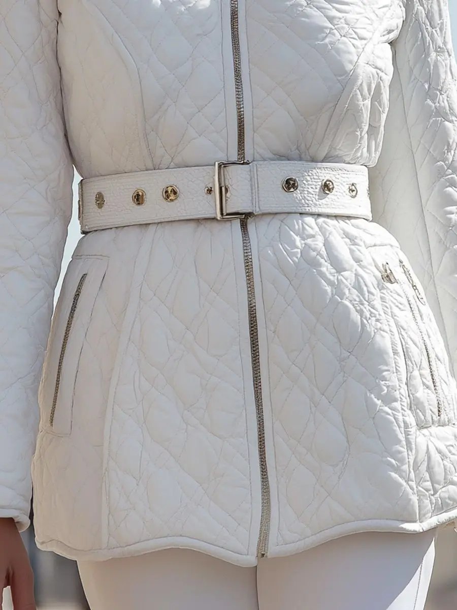 Women's White Quilted Belted High-Collar - Jacket CASA LARO