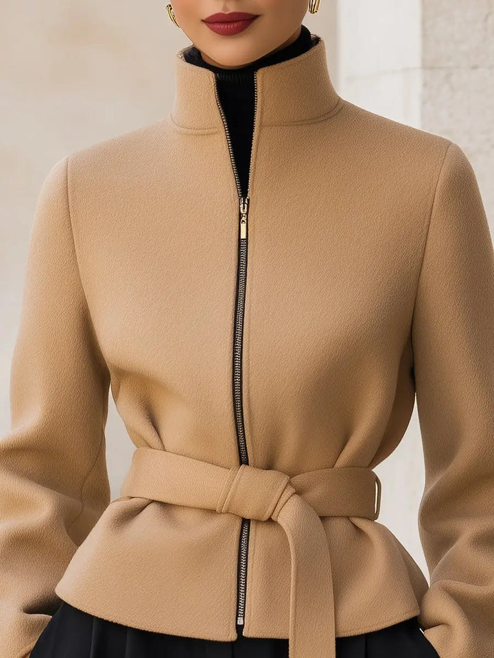 Wool-Blend Belted Zipper Jacket - Short Coat CASA LARO