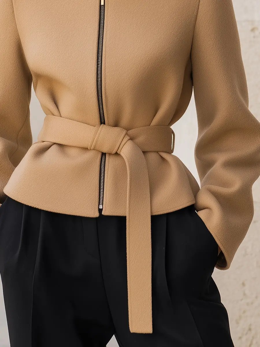 Wool-Blend Belted Zipper Jacket - Short Coat CASA LARO