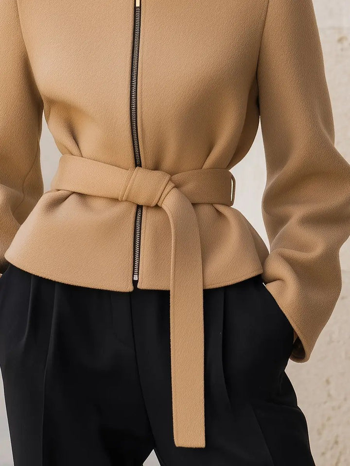 Wool-Blend Belted Zipper Jacket - Short Coat CASA LARO