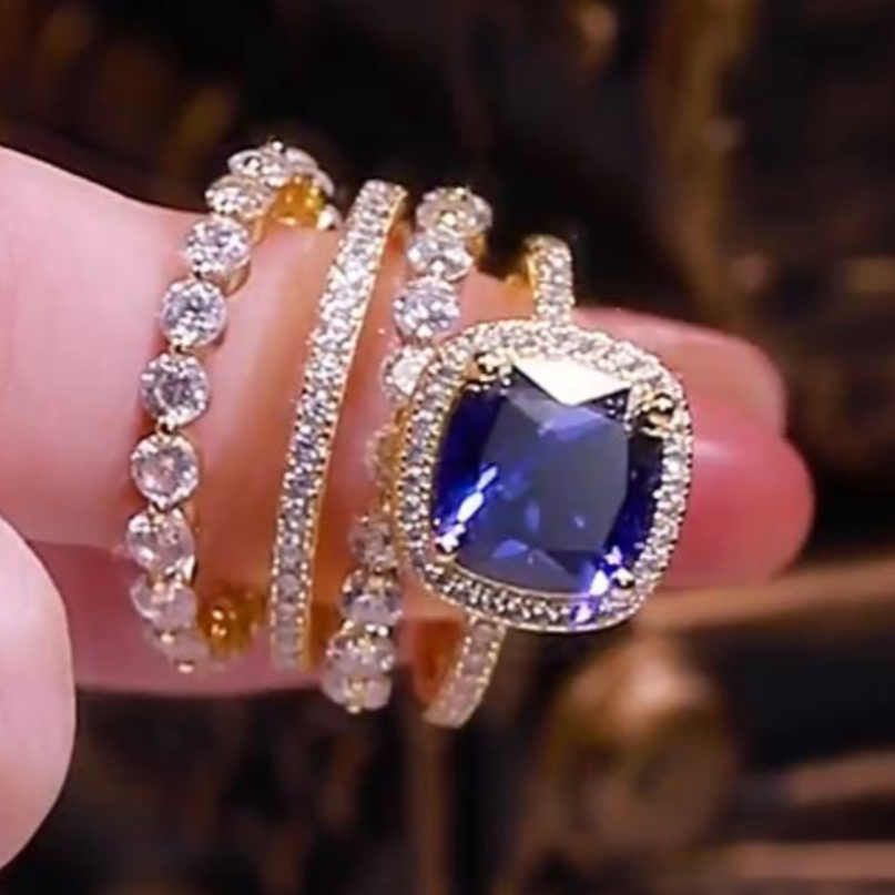 4 Pcs  Vintage Colored Cushion Cut Halo Bridal Set Rings In Sterling Silver shineofdiamond