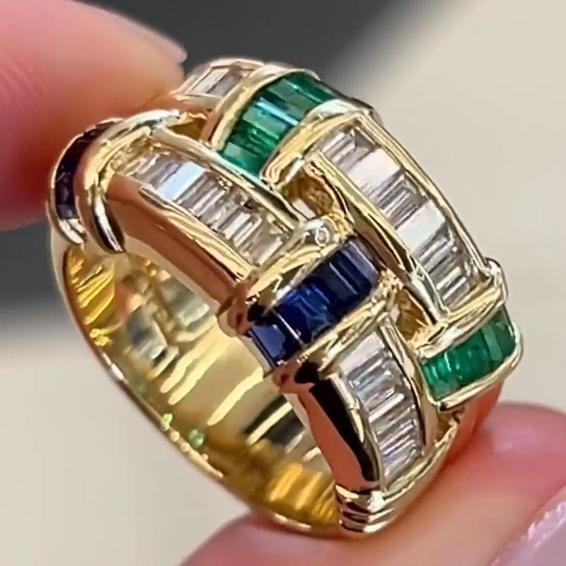 Interlocking Baguette Gemstone Wedding Band Ring Shine of Diamond