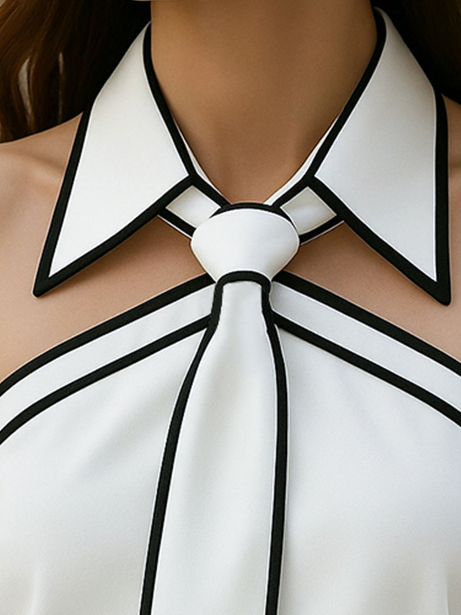 Stylish Sleeveless Halter Neck Blouse With Bold Contrast Trim HWT