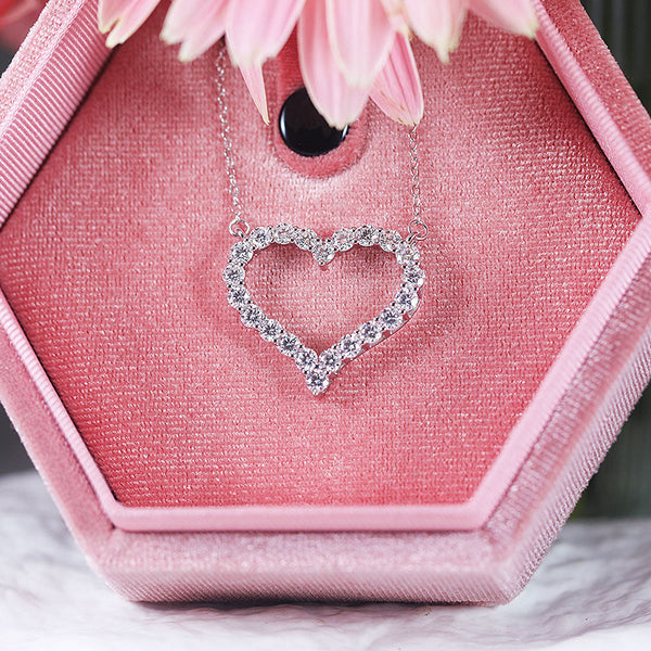 Hallow Heart Shape Design Moissanite Pendant Necklace Shine of Diamond