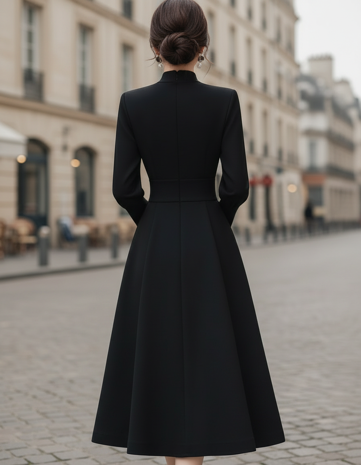 Structured High-Neck Double-Belt Chic – Midi Dress