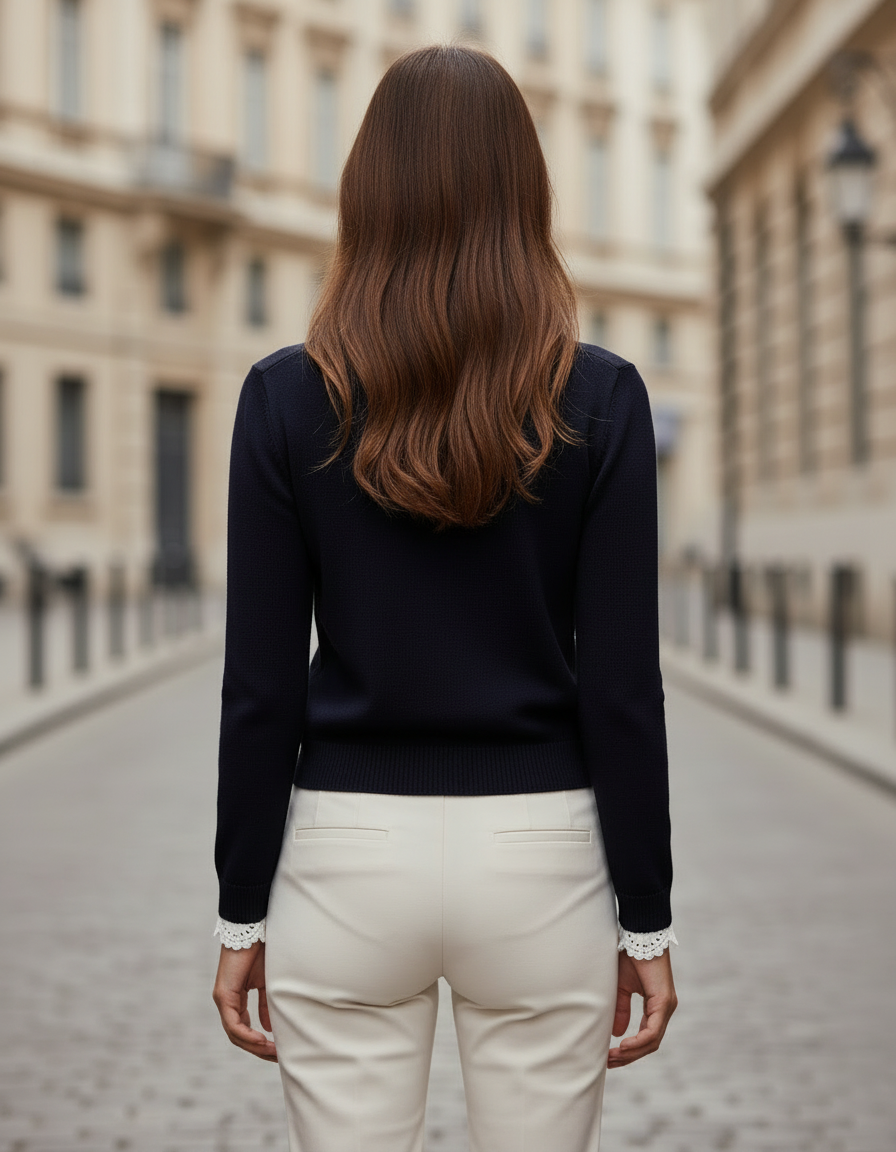 Elegant Button Lace-Trim Tailored Blazer - Blazer