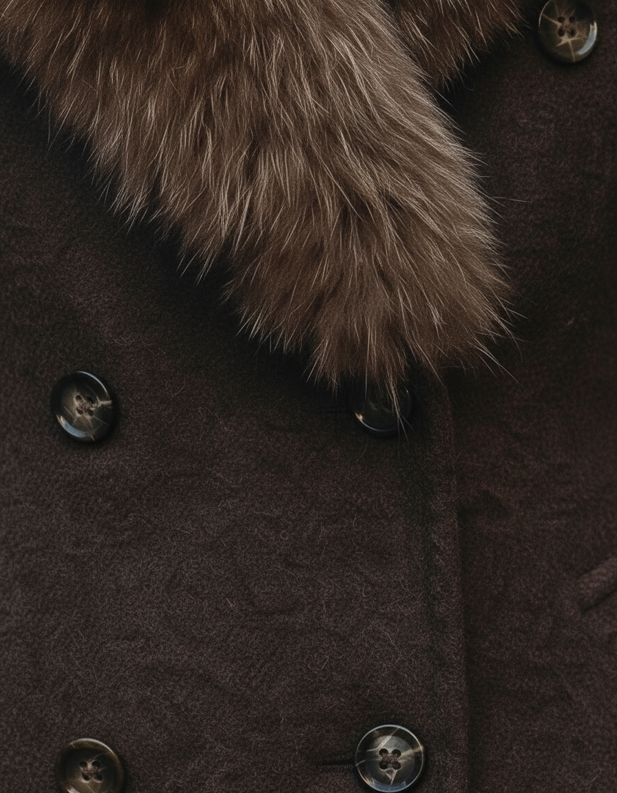 Brown Longline Coat with Faux-Fur Collar & Button Detail