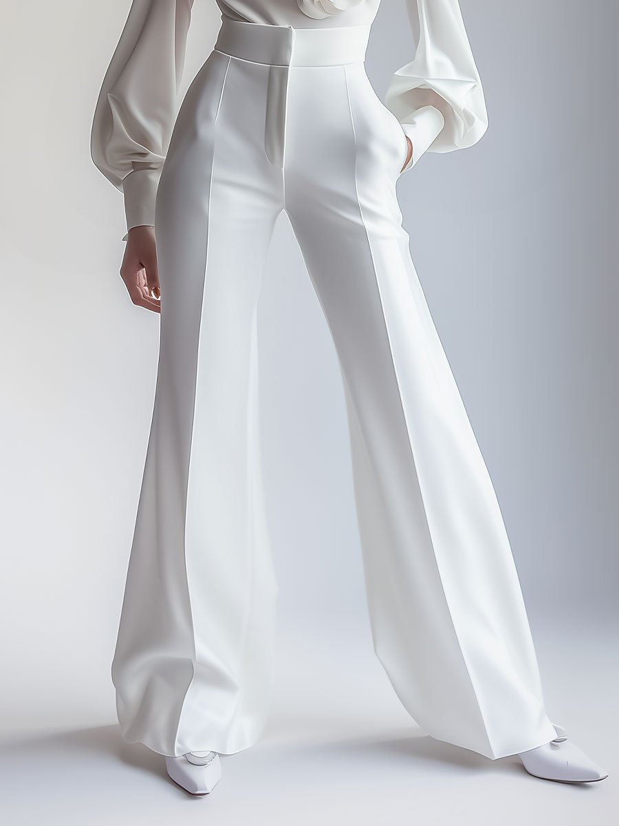 Elegant White High-Waisted Trousers HWT