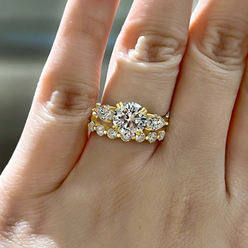 Luxurious Round Cut Three Stone Wedding Set In Sterling Silver shineofdiamond