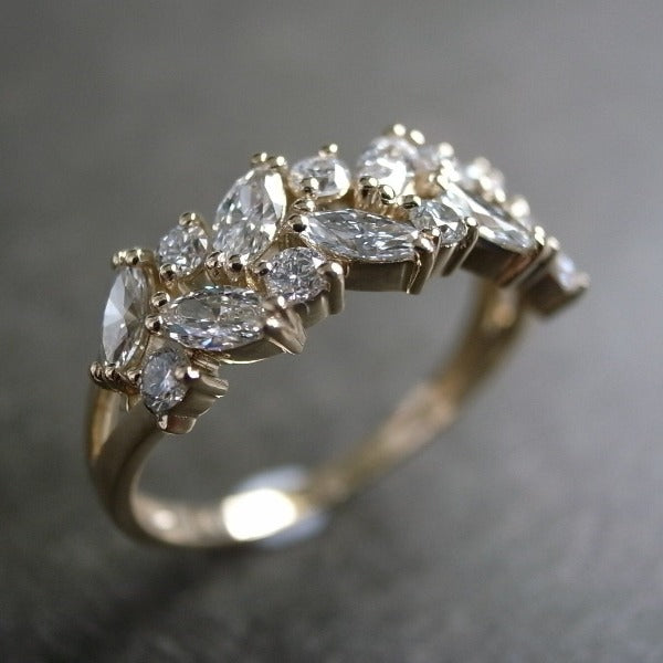 Leaf Inspired Marquise Cut Half Wedding Band in Sterling Silver Shineofdiamond