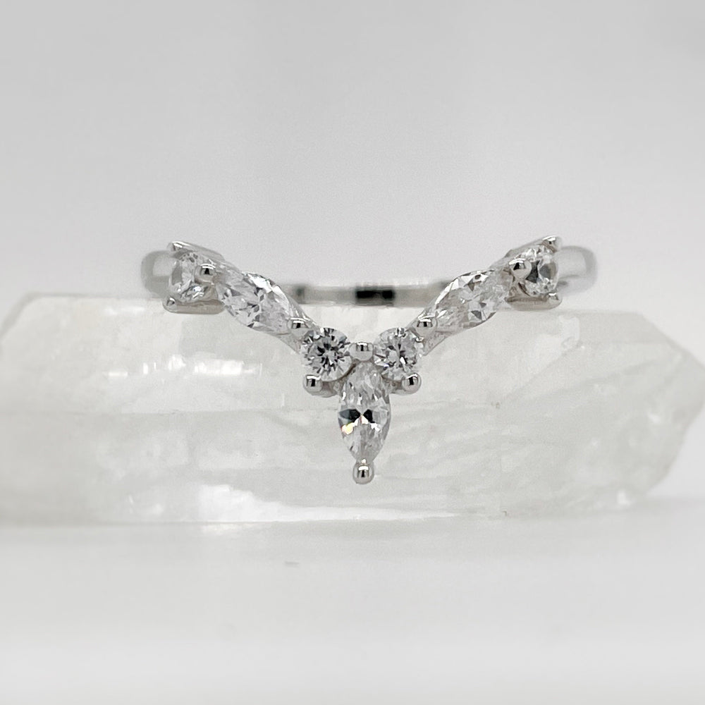 V Shape Marquise and Round Curved Band in Sterling Silver Shineofdiamond